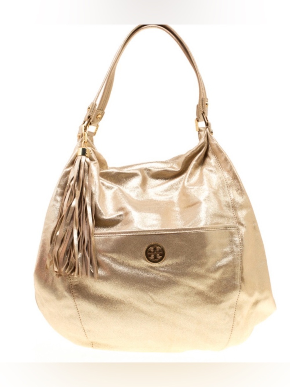 The Tory Burch Shimmer Gold Dean Hobo Bag MSRP 590.00